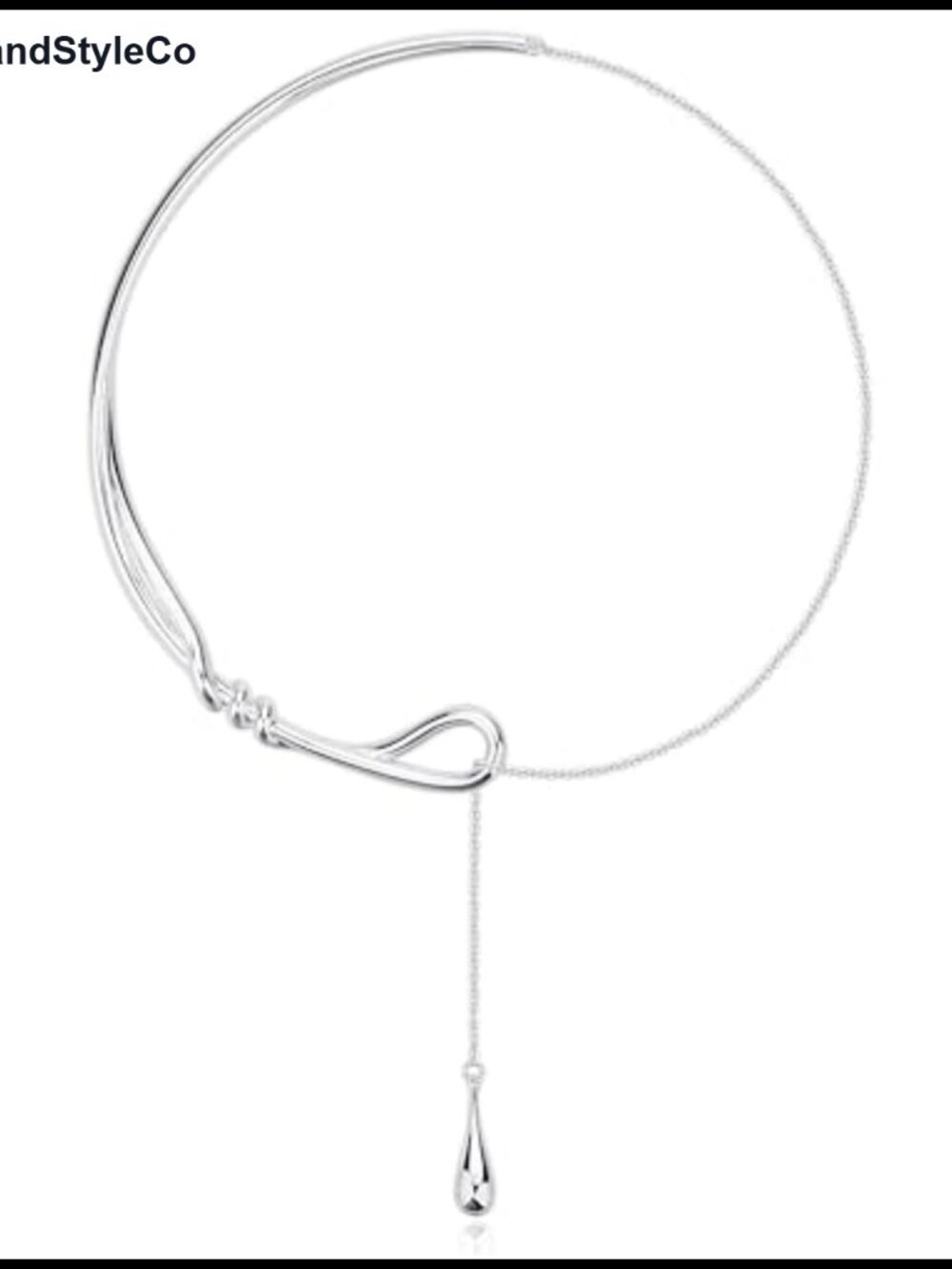 Silver Plated Chain Cuff Choker Necklace Slide Teardrop Women